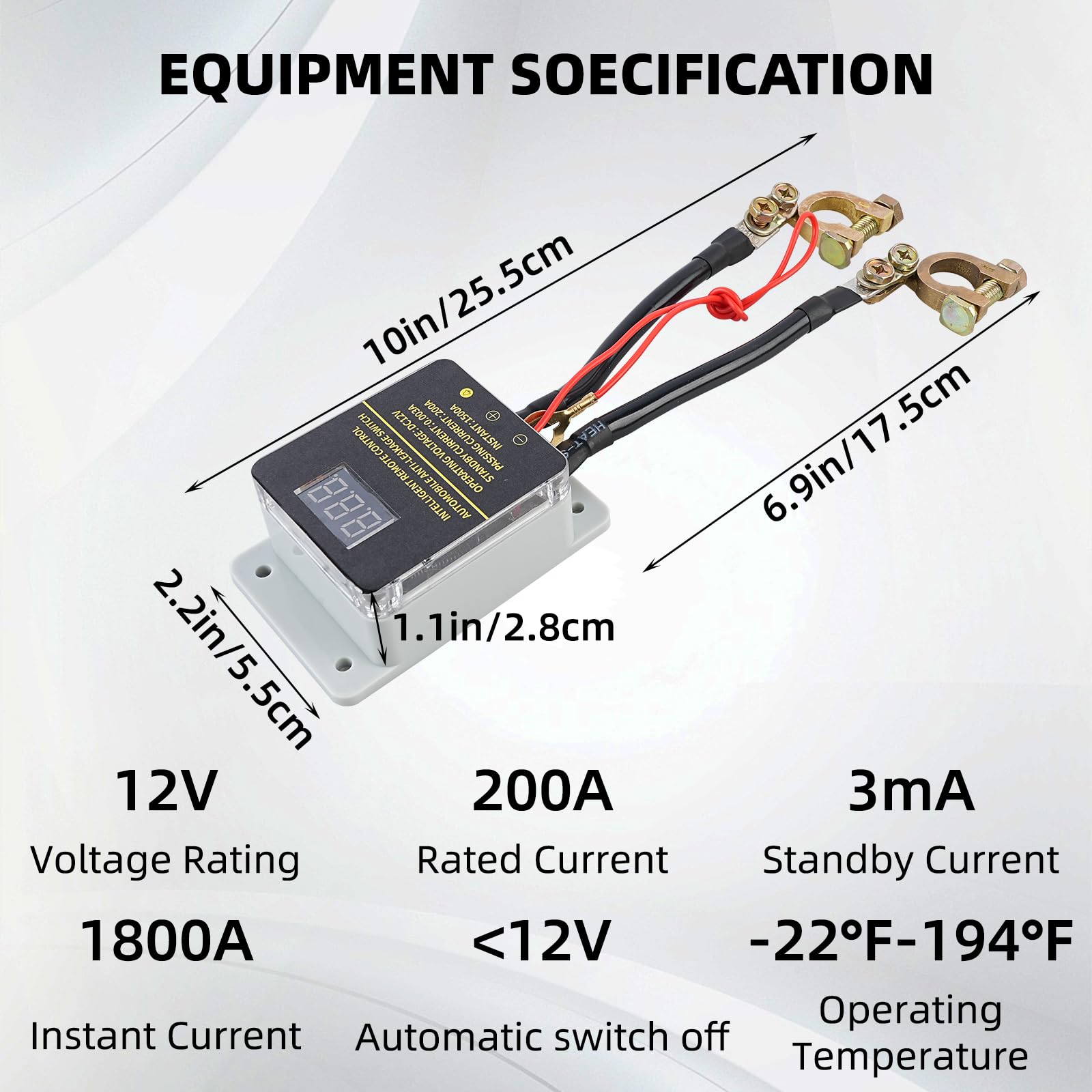 12V 200A Anti Theft Kill Switch for Car Remote Battery Disconnect Switch Smart Voltage Kill Switch Prevent Battery Drain Remote
